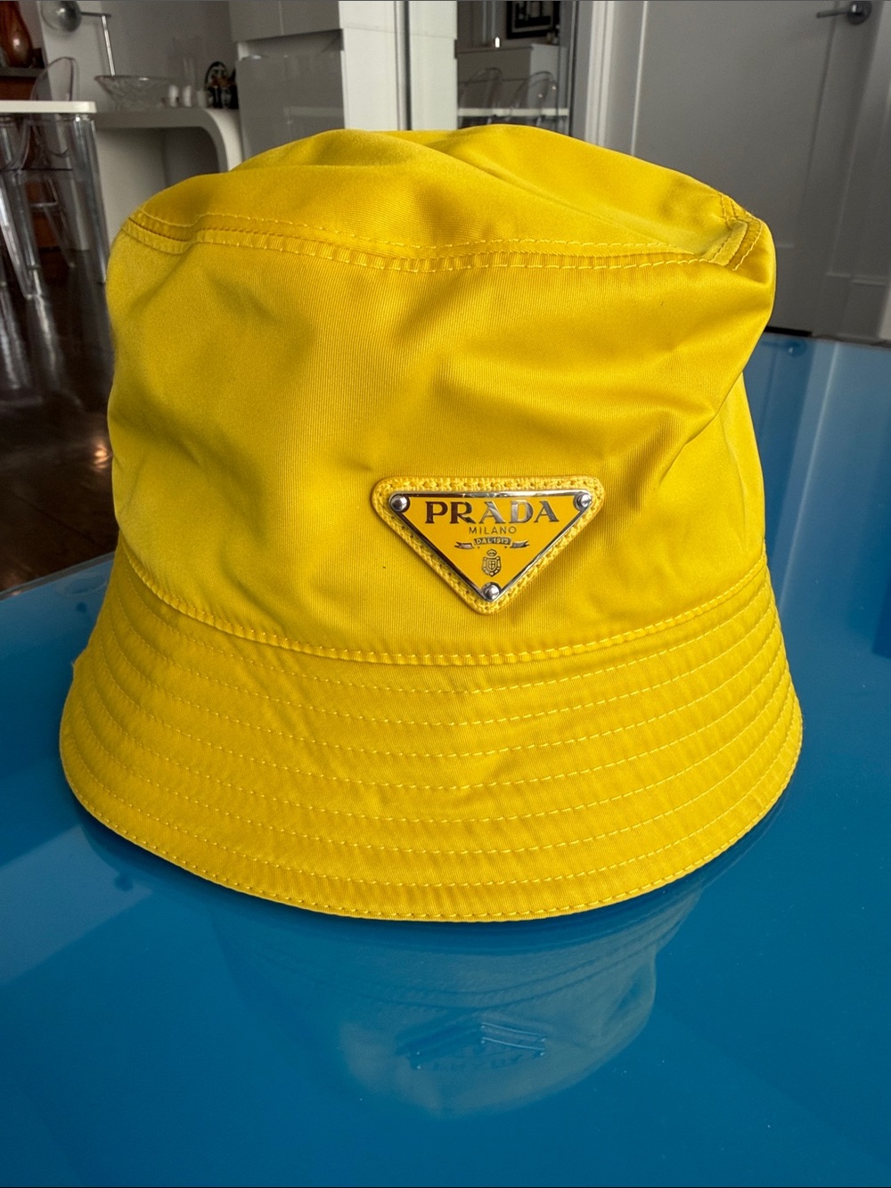 Prada Bright Yellow Re-Nylon Bucket Hat with Logo